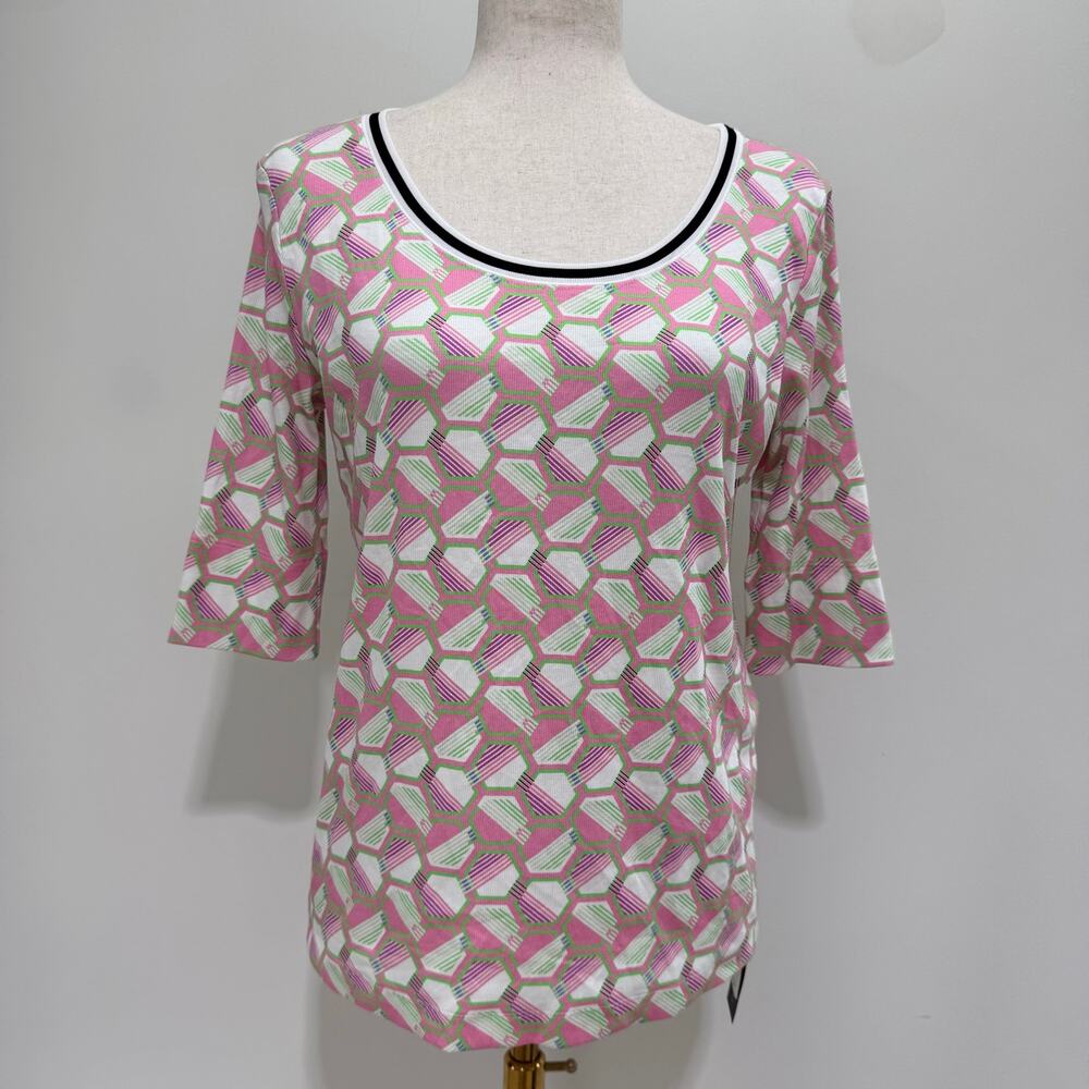 NWT Marc Cain Sports Cotton Blend Geometric Blouse sz N4/US 8 Preppy Old Money